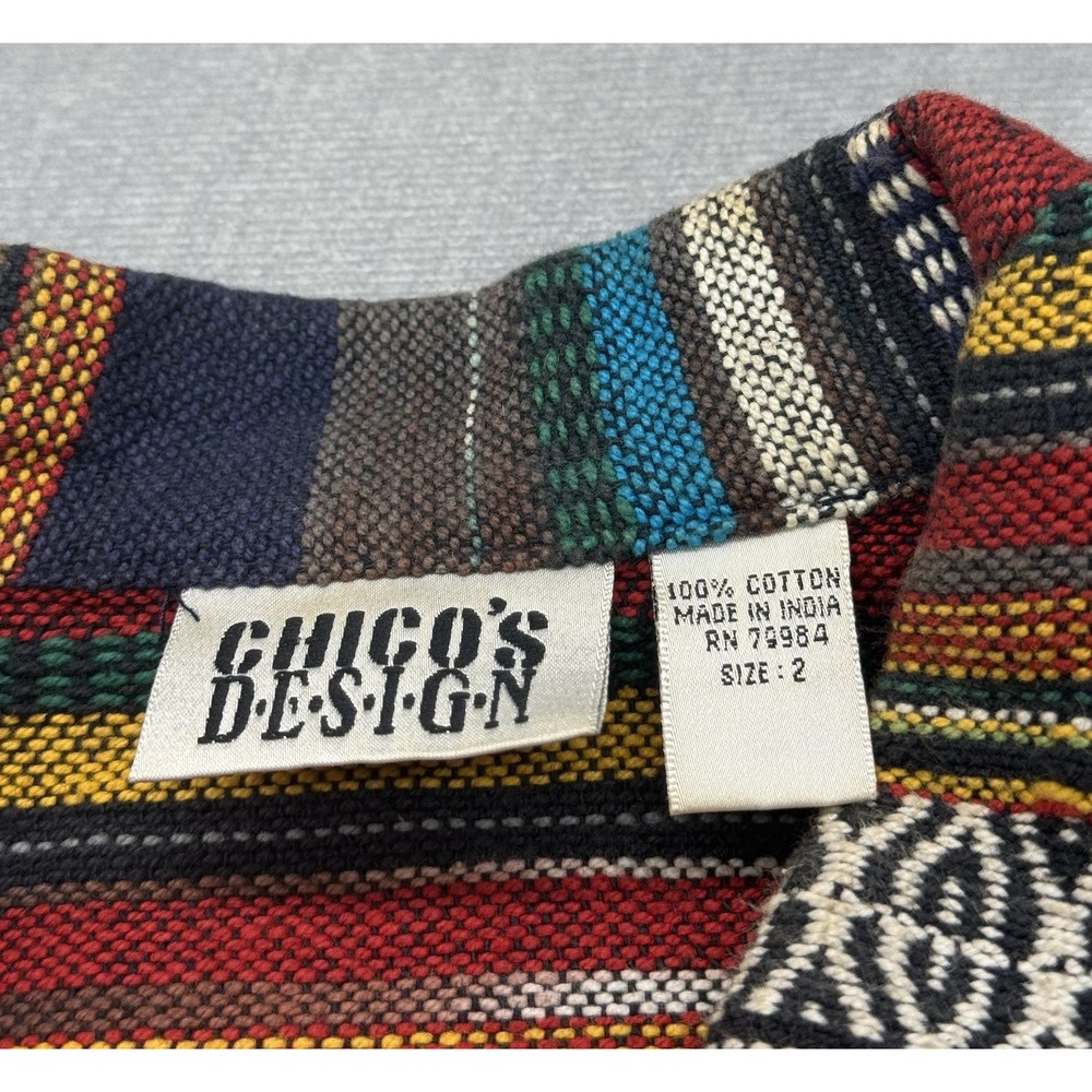 Vintage Chico's Design Twill Southwestern Rainbow Stripe Jacket Women's 2 Cotton - Picture 3 of 6